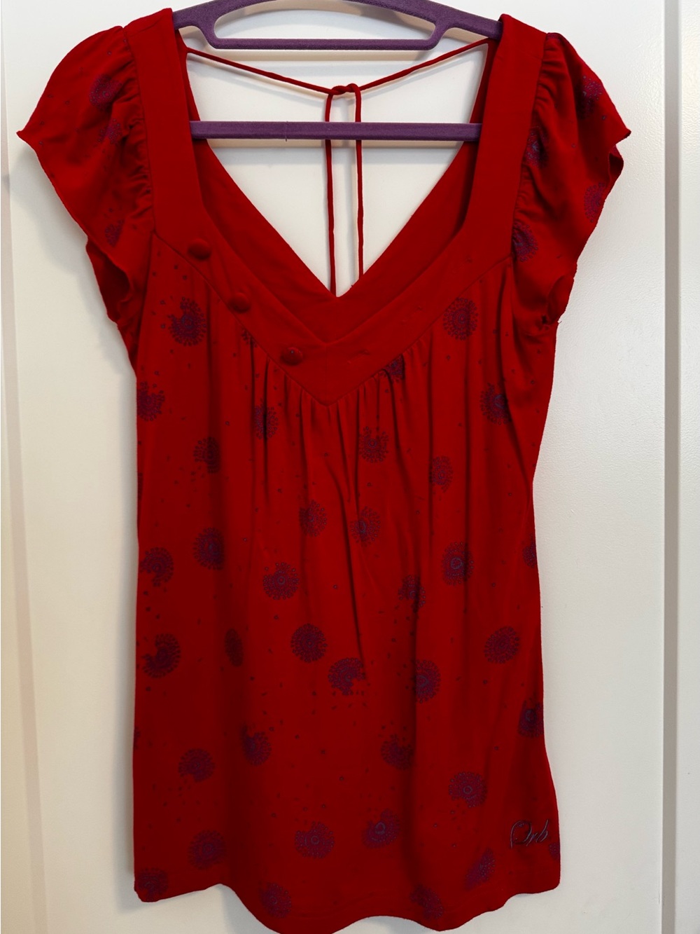 ORB coral Red V-Neck Short Sleeve Women's Top